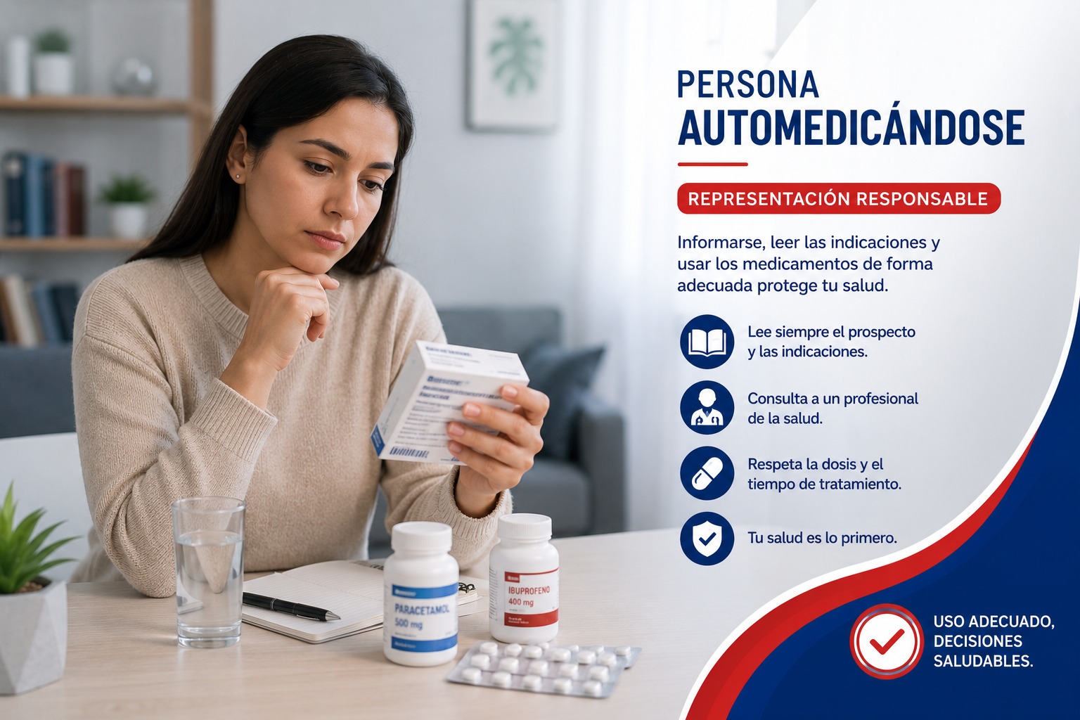 Persona automedicándose - representación responsable