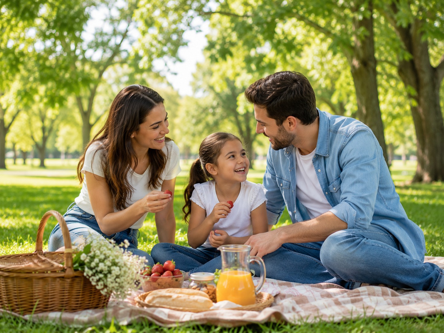 Familia compartiendo un picnic saludable en el parque